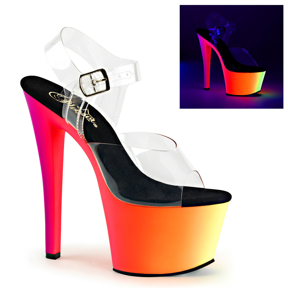 Pleaser Womens Sandals RAINBOW-308UV Clr/Neon Multi