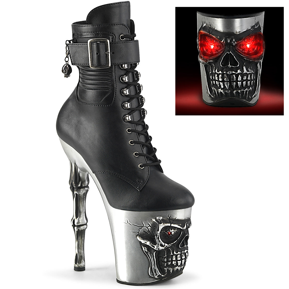 Pleaser  Ankle Boots RAPTURE-1020STR-LT Blk Faux Leather/Slv Matte-Rubbed Blk