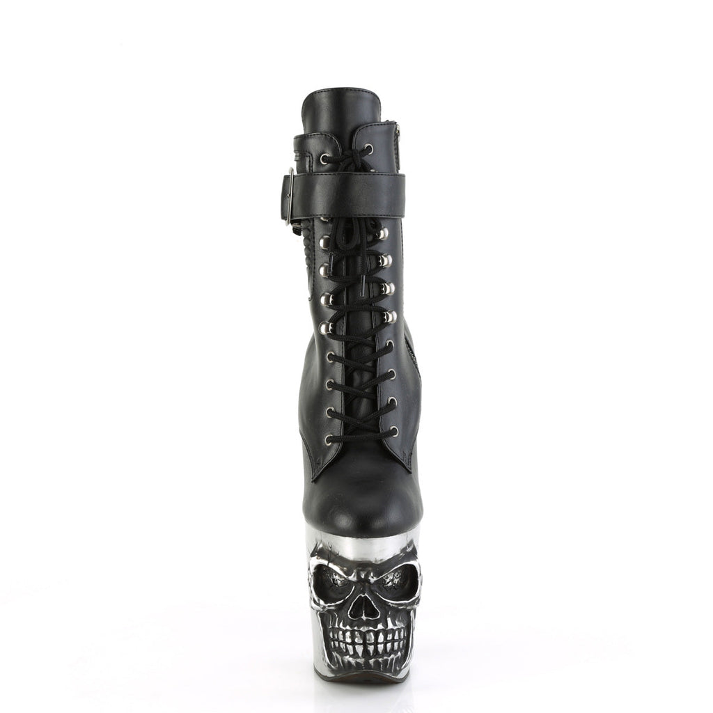 Pleaser  Ankle Boots RAPTURE-1020STR-LT Blk Faux Leather/Slv Matte-Rubbed Blk