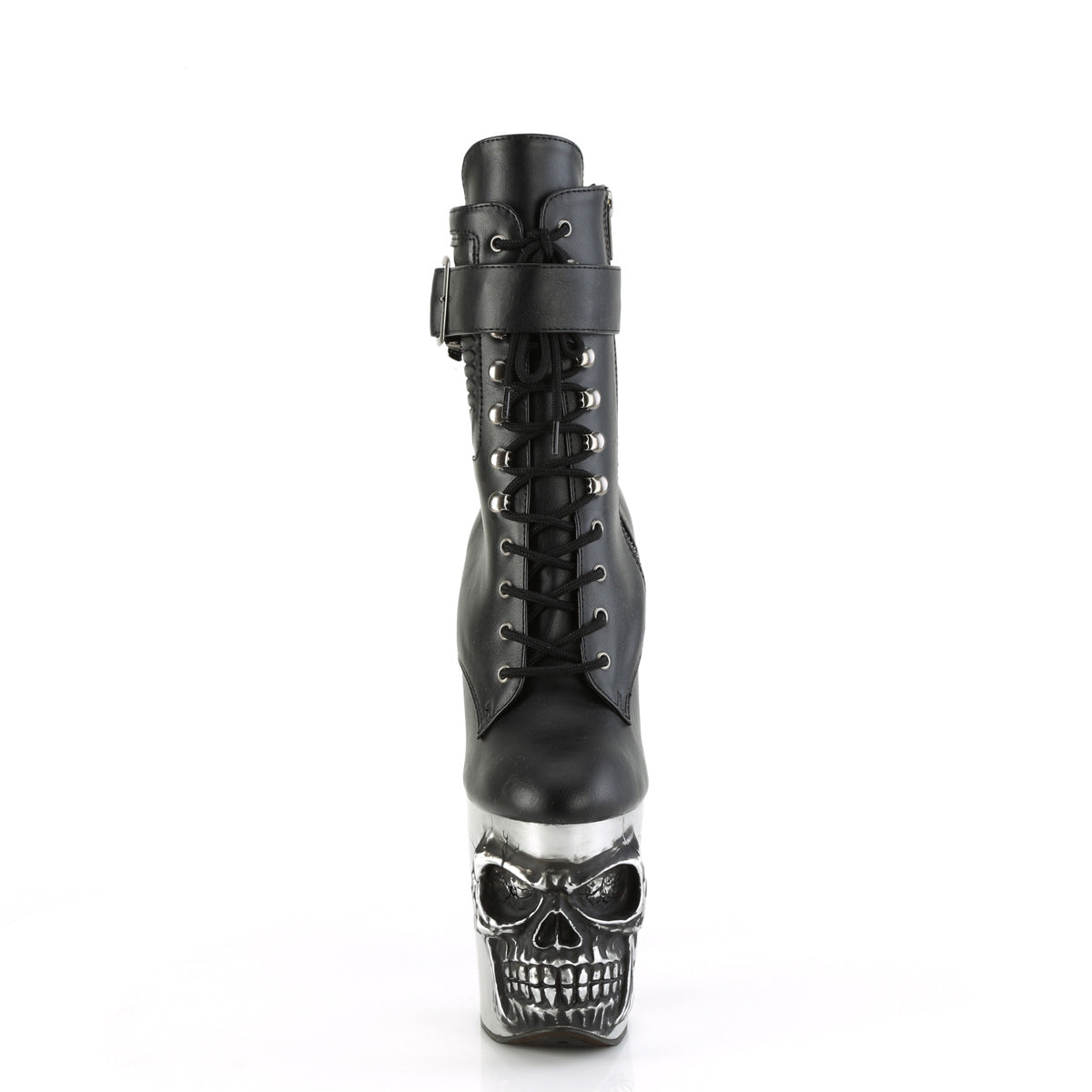 Pleaser  Ankle Boots RAPTURE-1020STR-LT Blk Faux Leather/Slv Matte-Rubbed Blk