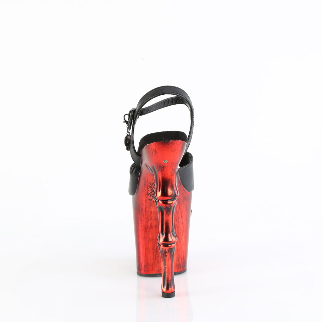 Pleaser  Sandals RAPTURE-809-LT Blk Faux Leather/Satin Red Chrome