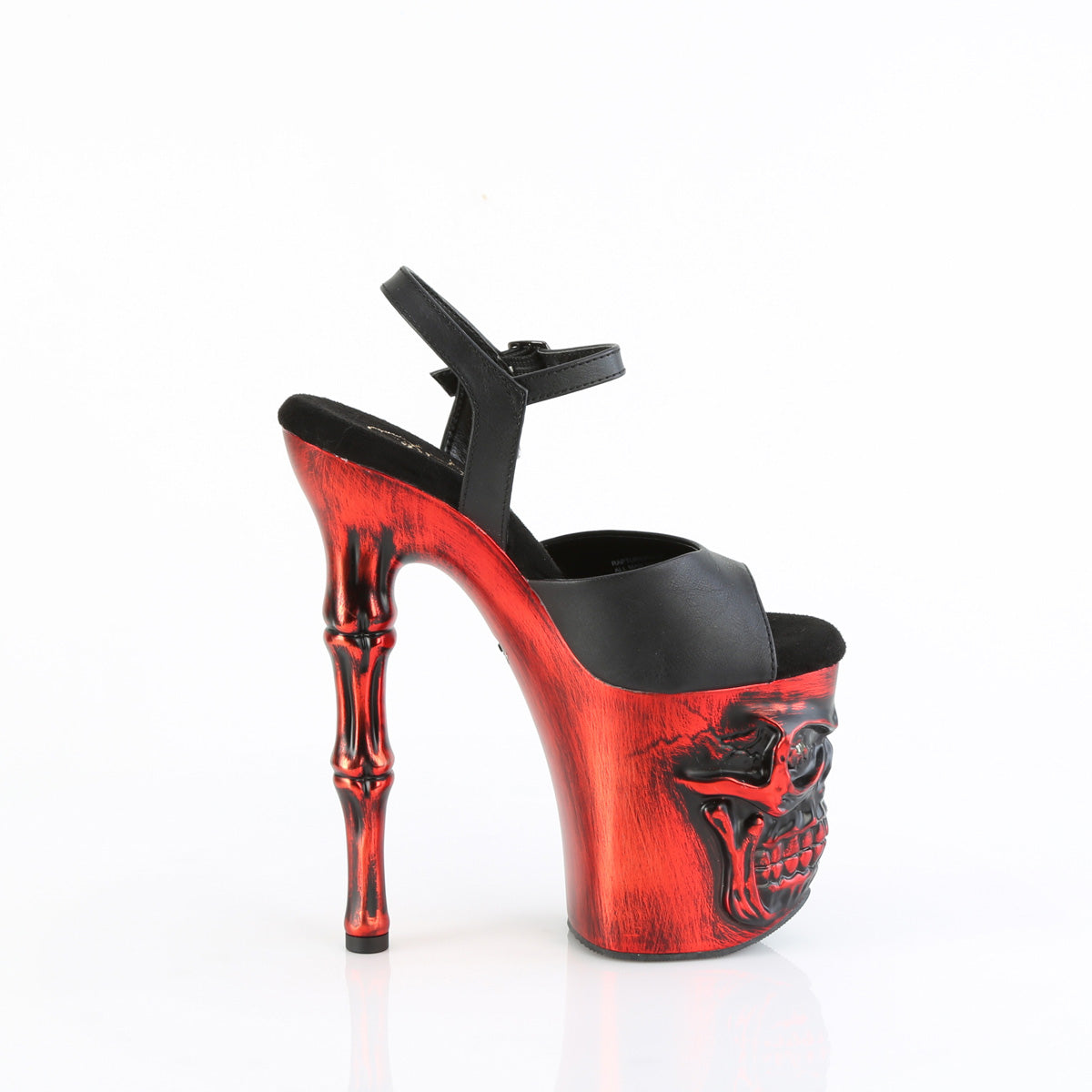 Pleaser  Sandals RAPTURE-809-LT Blk Faux Leather/Satin Red Chrome