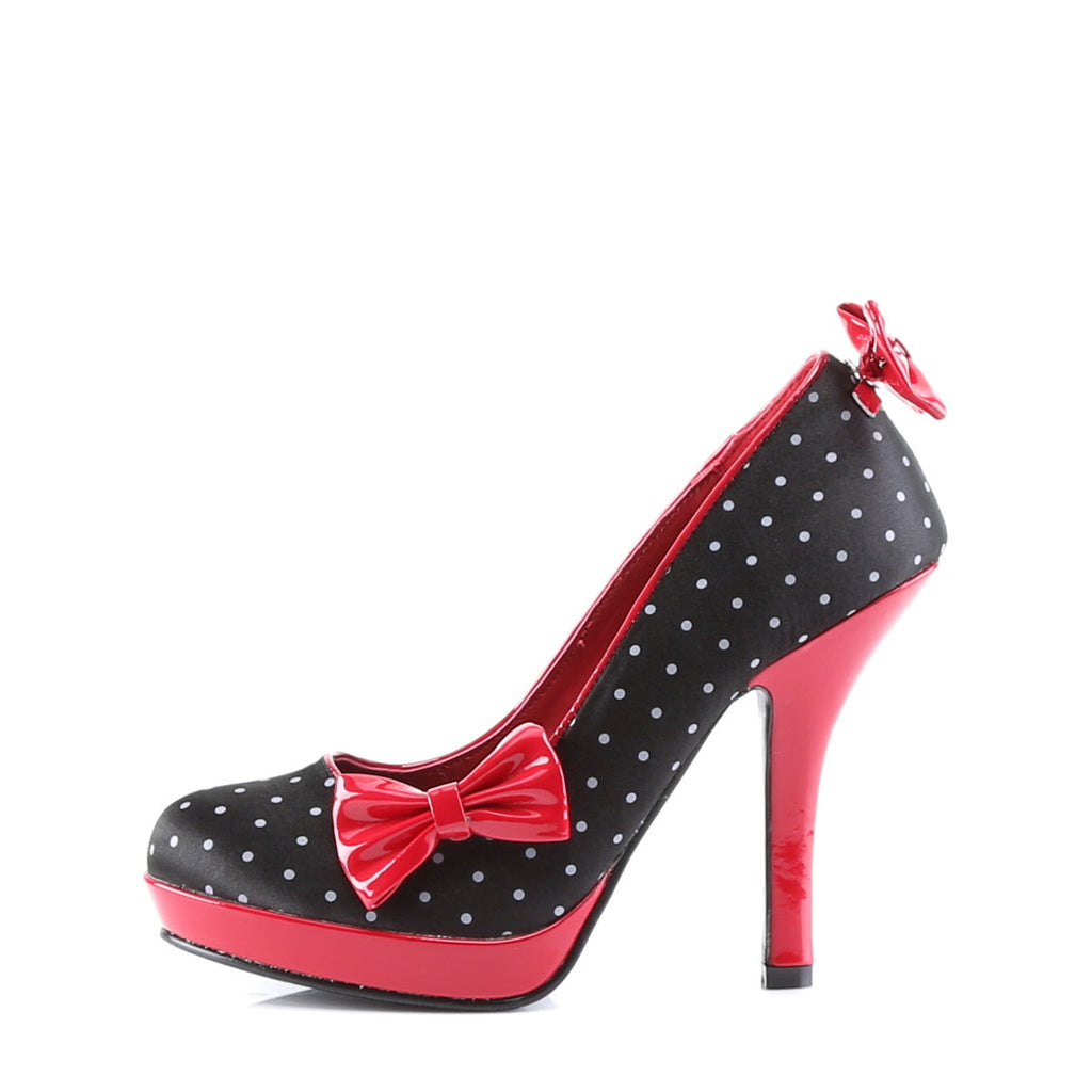 Pin Up Couture Womens Pumps SECRET-12 Blk Satin-Red Pat (Polka Dots Print)