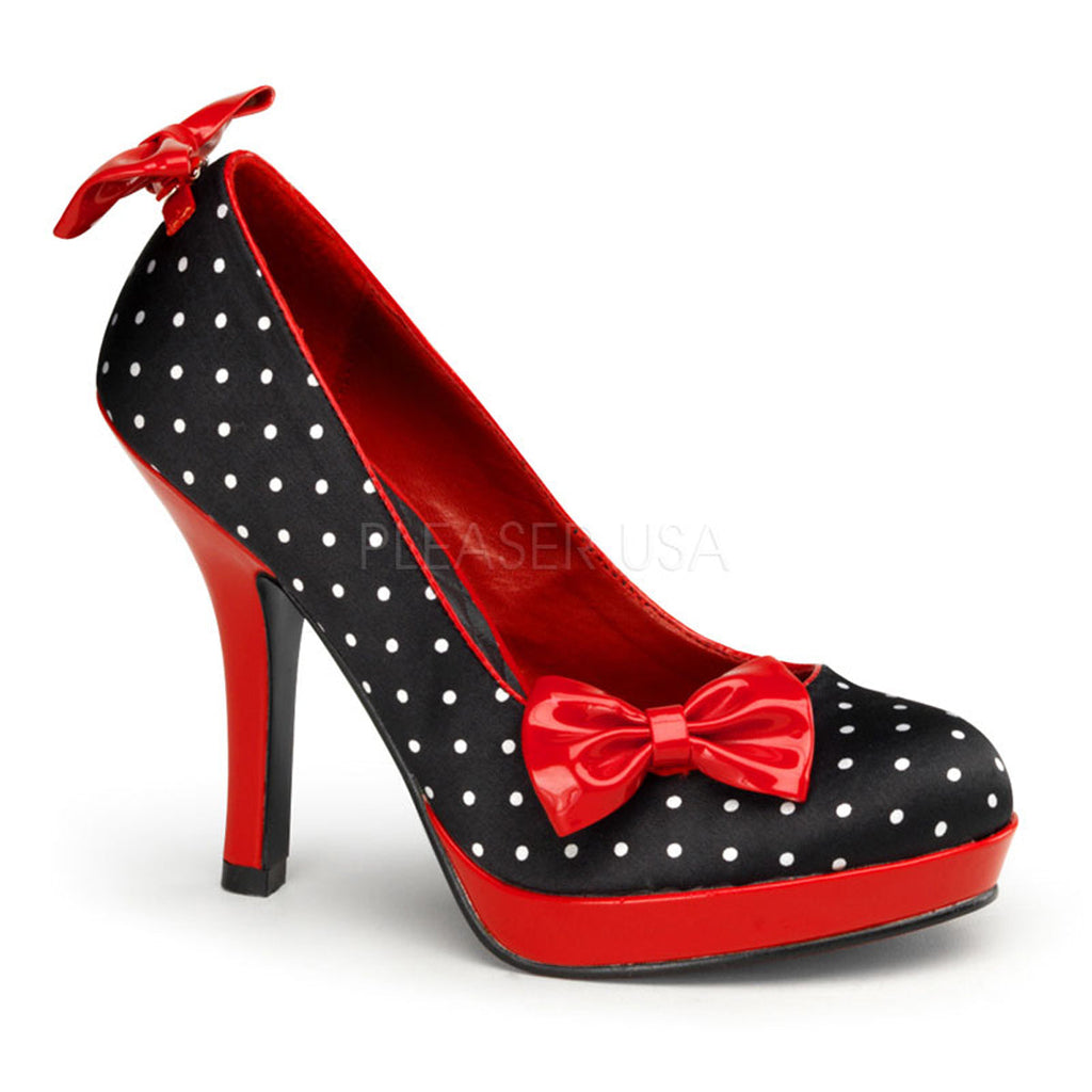 Pin Up Couture Womens Pumps SECRET-12 Blk Satin-Red Pat (Polka Dots Print)