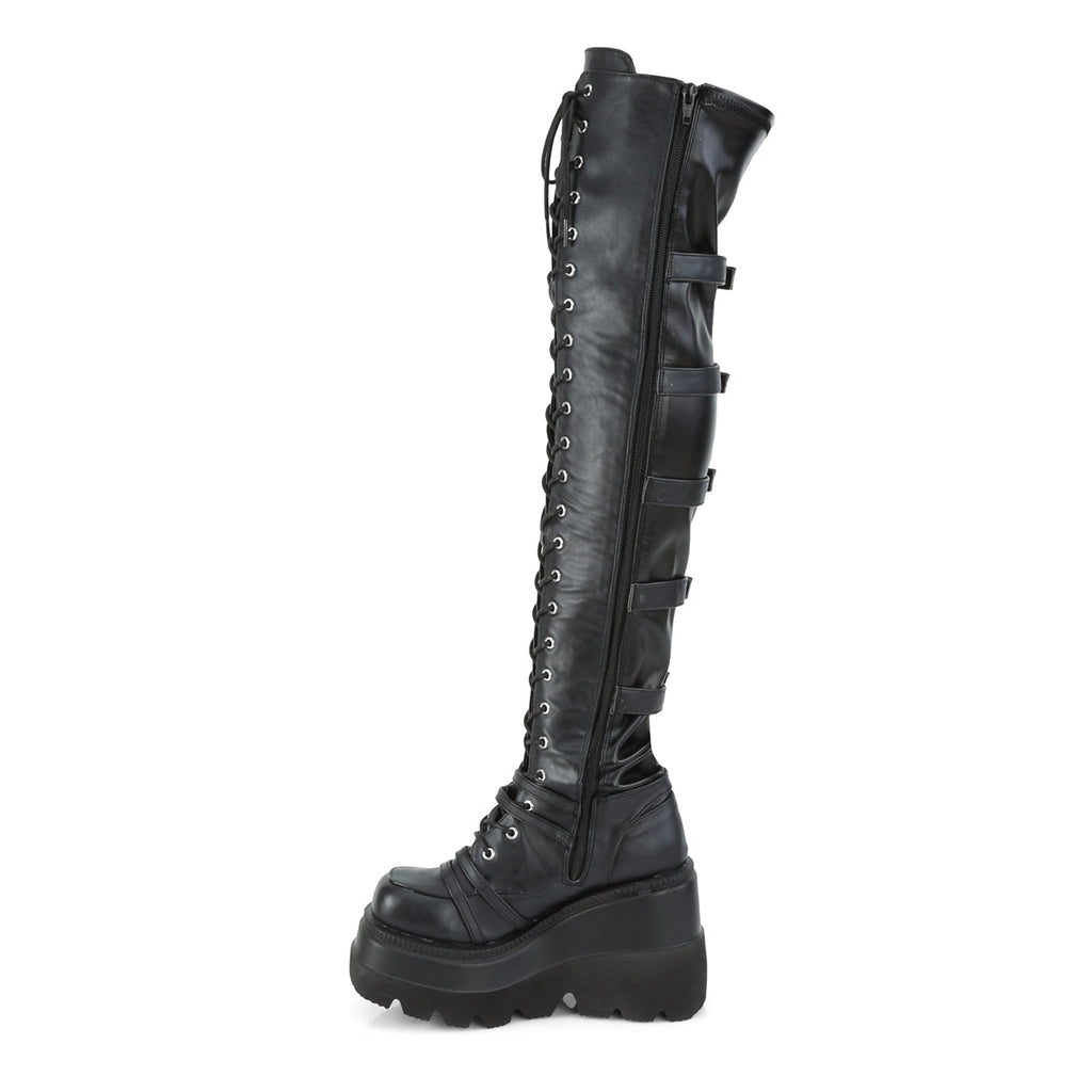 DemoniaCult Womens Boots SHAKER-350 Blk Veagn Leather-Stretch