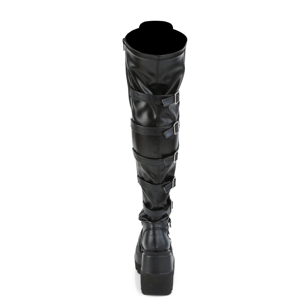 DemoniaCult Womens Boots SHAKER-350 Blk Veagn Leather-Stretch