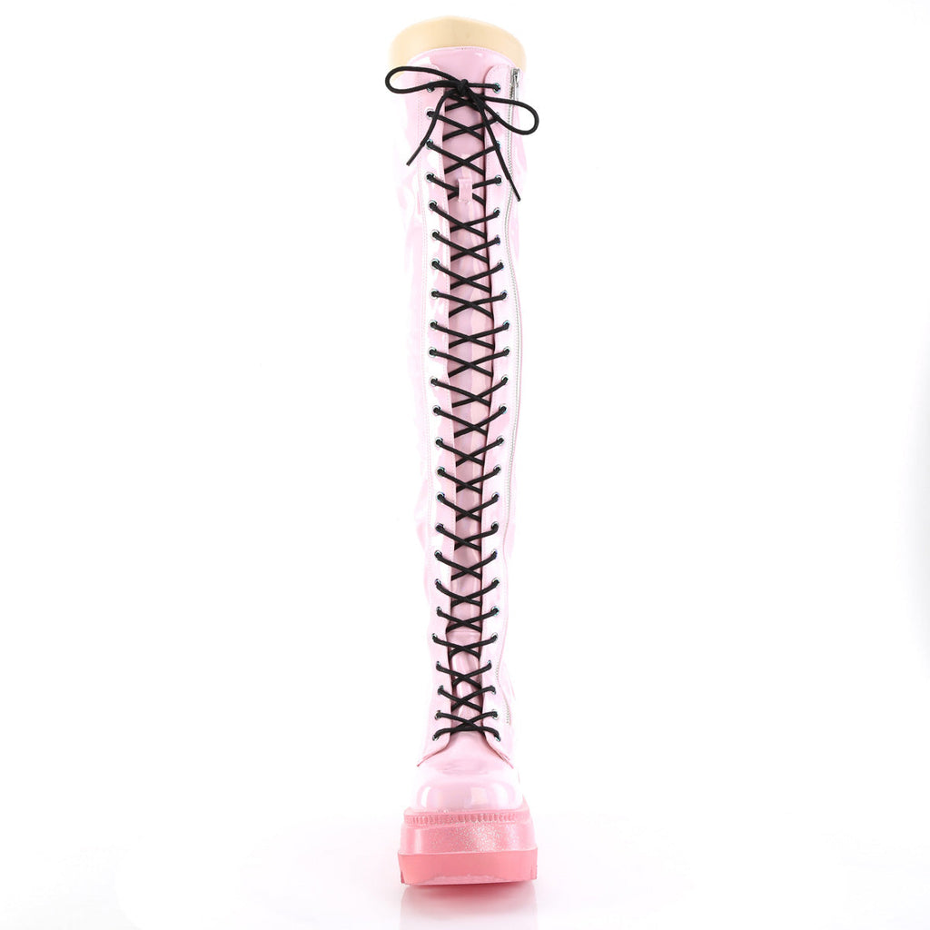 DemoniaCult  Boots SHAKER-374-1 B. Pink Hologram Stretch Patent