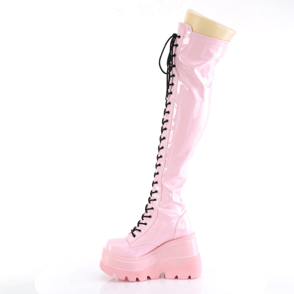 DemoniaCult Womens Boots SHAKER-374 B. Pink Hologram Stretch Patent