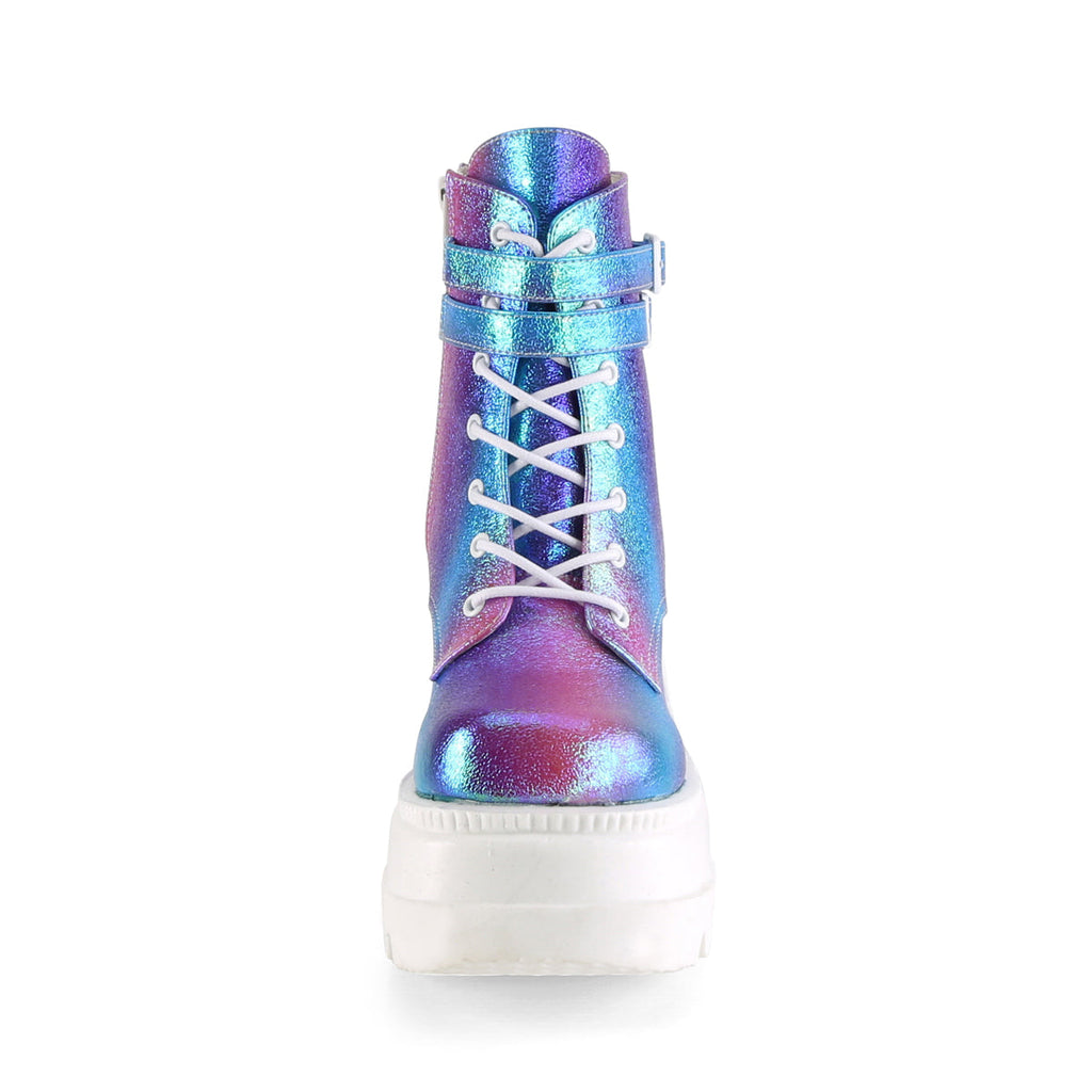 DemoniaCult Womens Ankle Boots SHAKER-52 Purple Multi Iridescent Vegan Leather
