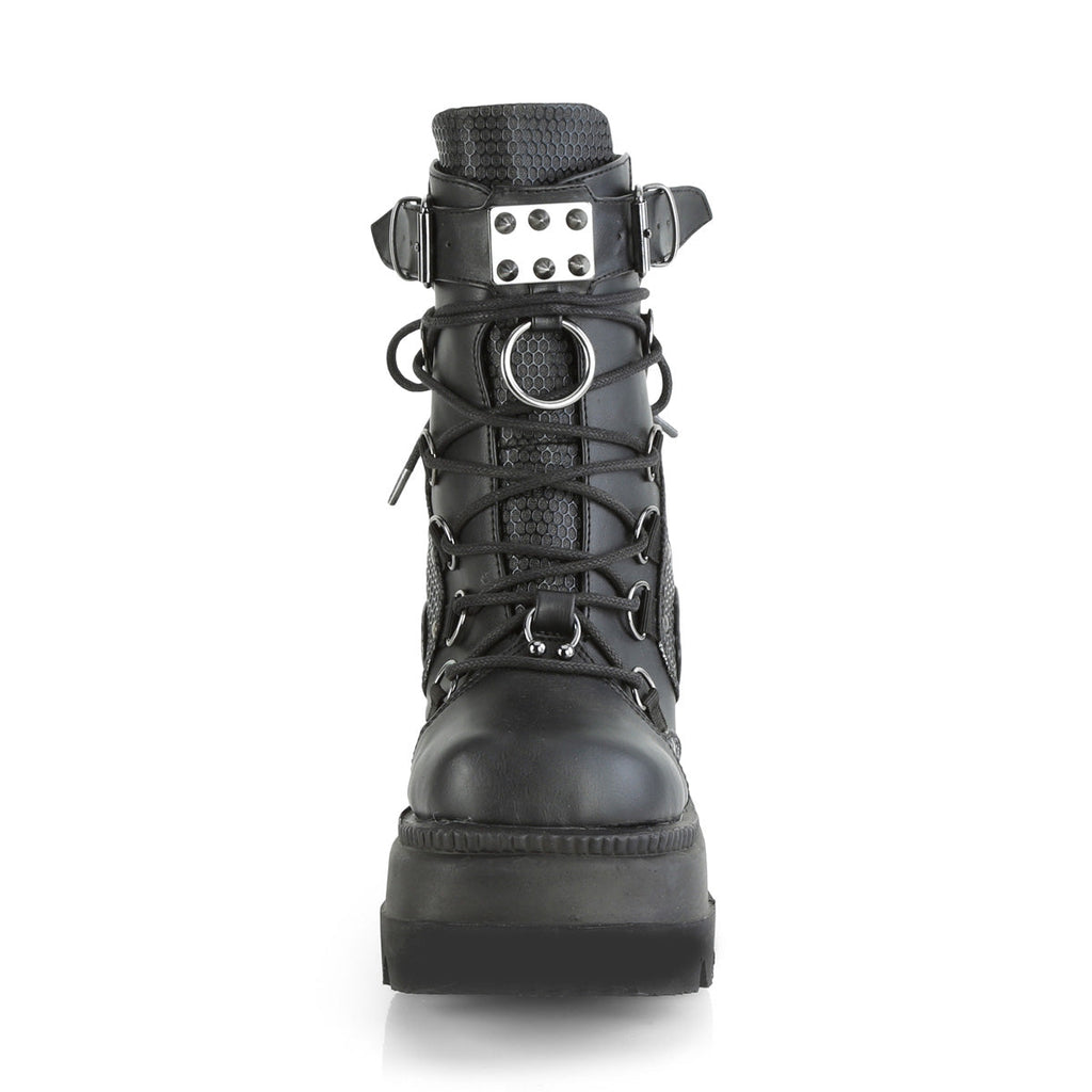 DemoniaCult Womens Ankle Boots SHAKER-60 Blk Vegan Leather