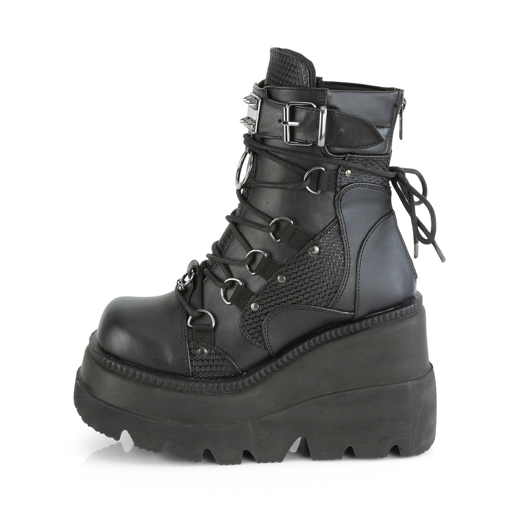 DemoniaCult Womens Ankle Boots SHAKER-60 Blk Vegan Leather