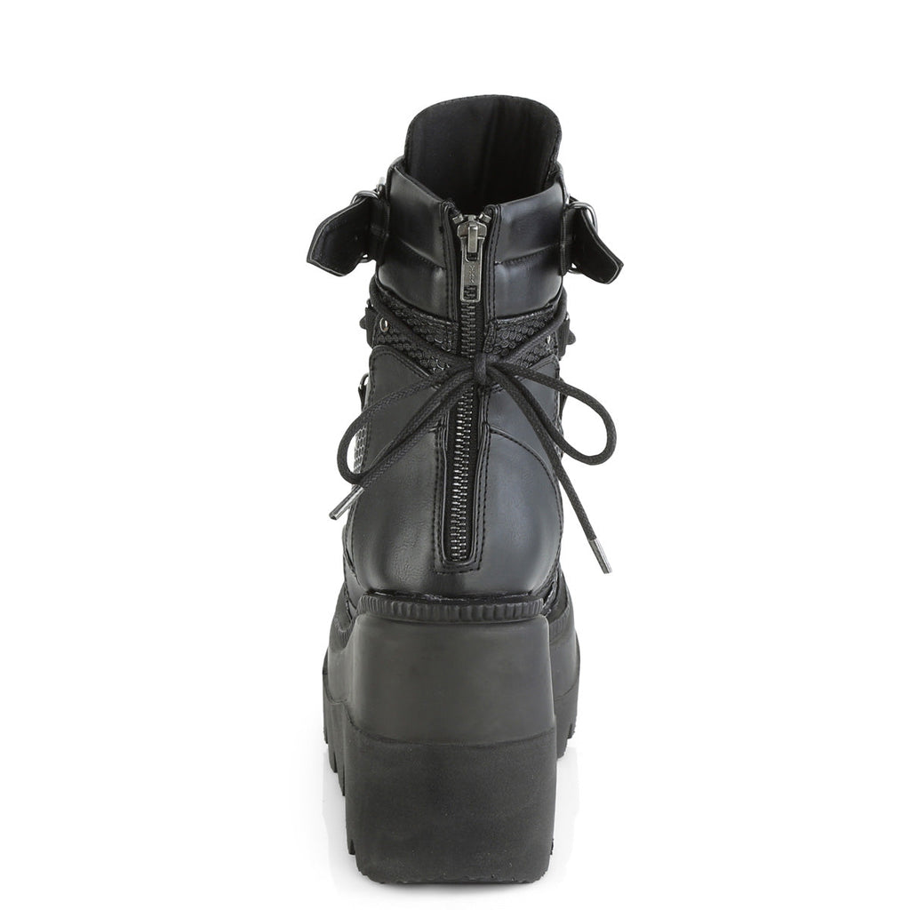 DemoniaCult Womens Ankle Boots SHAKER-60 Blk Vegan Leather