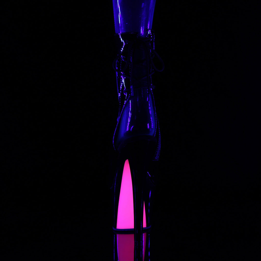 Pleaser Womens Ankle Boots SKY-1018TT Blk Pat/Blk-Neon H. Pink