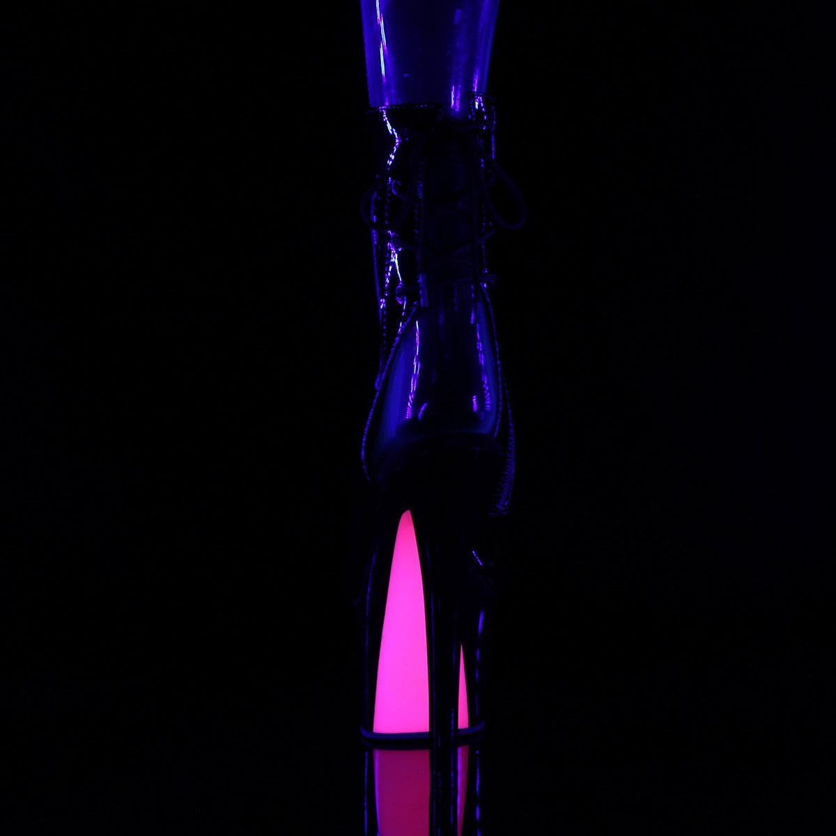 Pleaser Womens Ankle Boots SKY-1018TT Blk Pat/Blk-Neon H. Pink