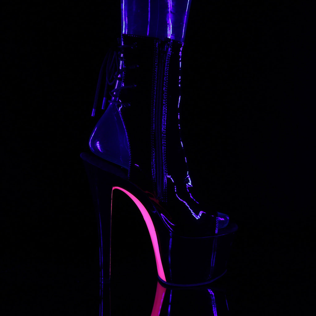 Pleaser Womens Ankle Boots SKY-1018TT Blk Pat/Blk-Neon H. Pink
