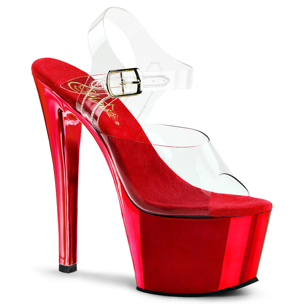 Pleaser Womens Sandals SKY-308 Clr/Red Chrome