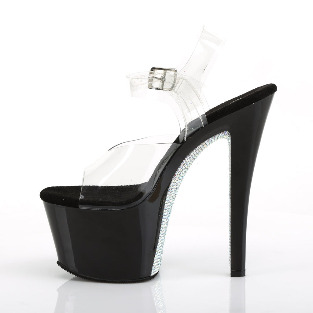Pleaser Womens Sandals SKY-308CRS Clr/Blk-Slv AB RSTN