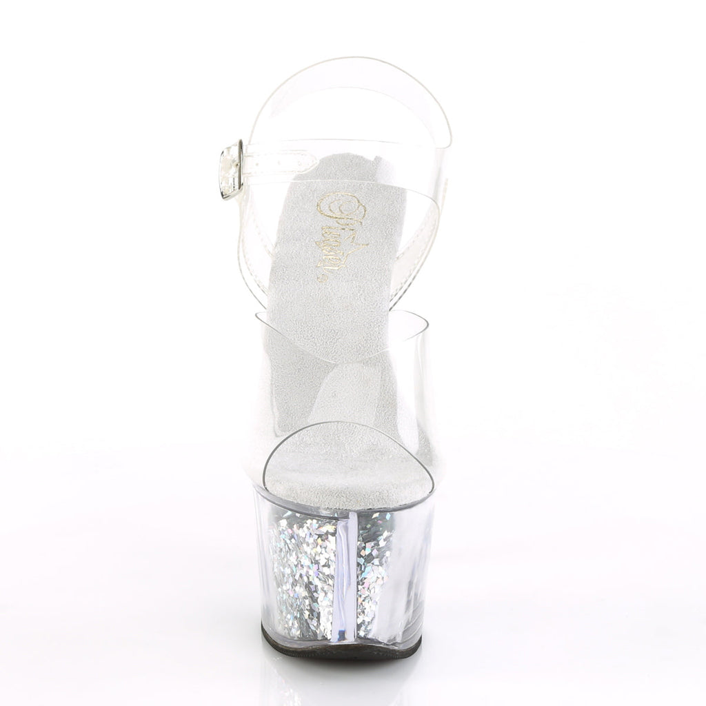 Pleaser Womens Sandals SKY-308GF Clr/Slv Multi Glitter