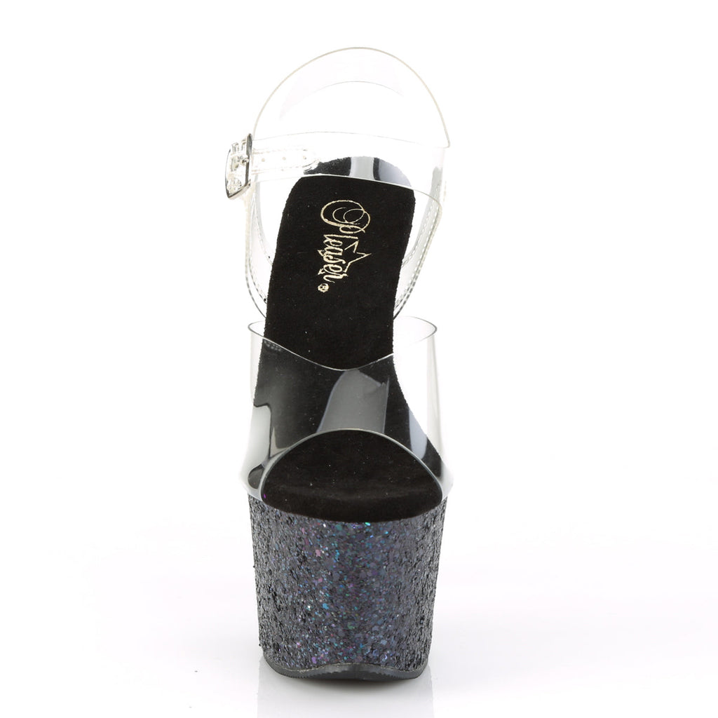 Pleaser Womens Sandals SKY-308LG Clr/Blk Multi Glitter