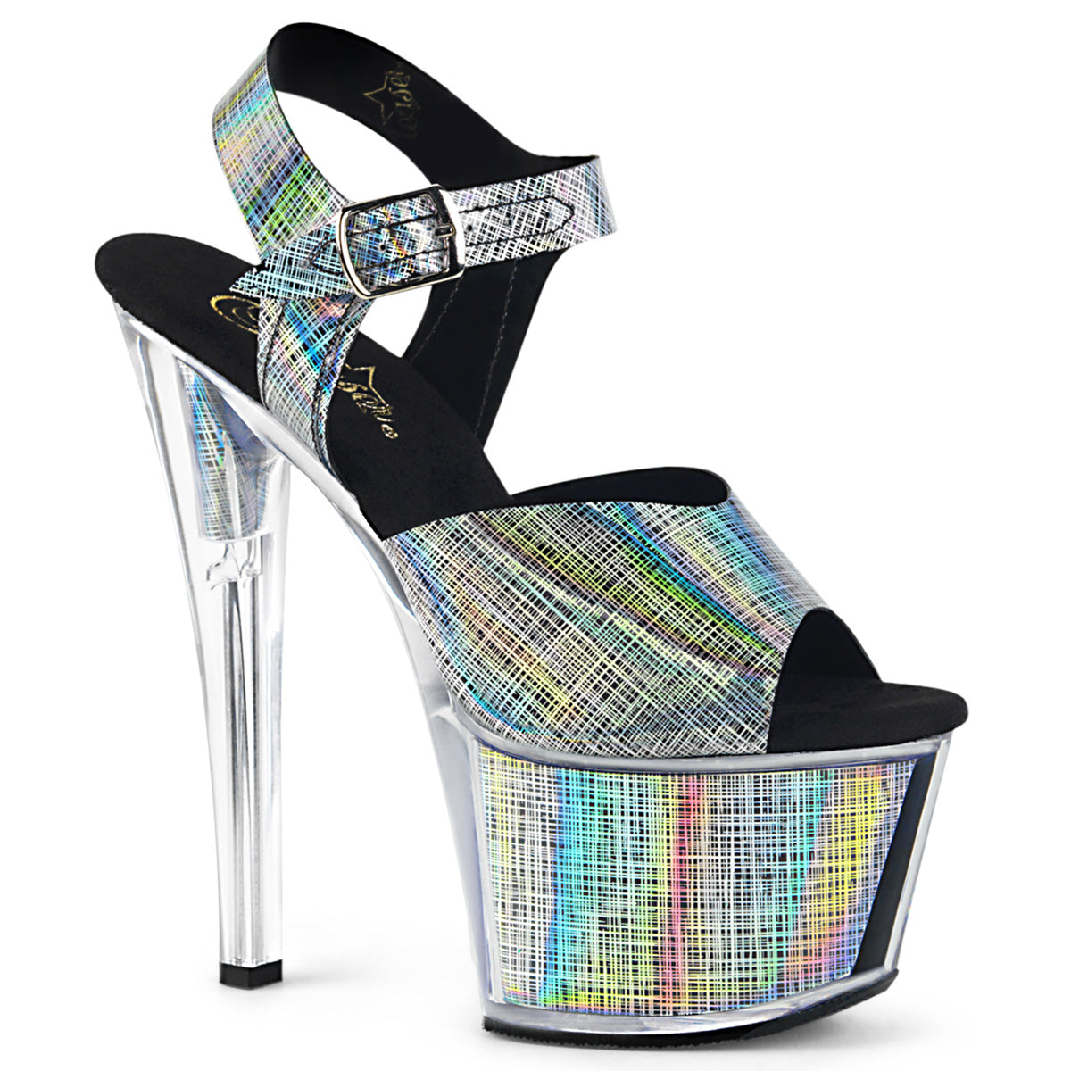 Pleaser Womens Sandals SKY-308N-CRHM Blk Hologram TPU/Blk Hologram