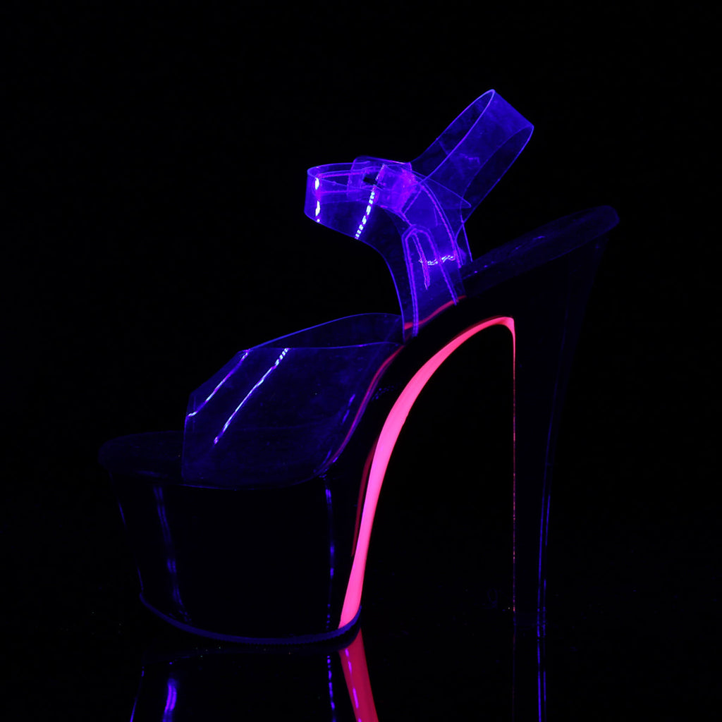 Pleaser Womens Sandals SKY-308TT Clr/Blk-Neon Pink