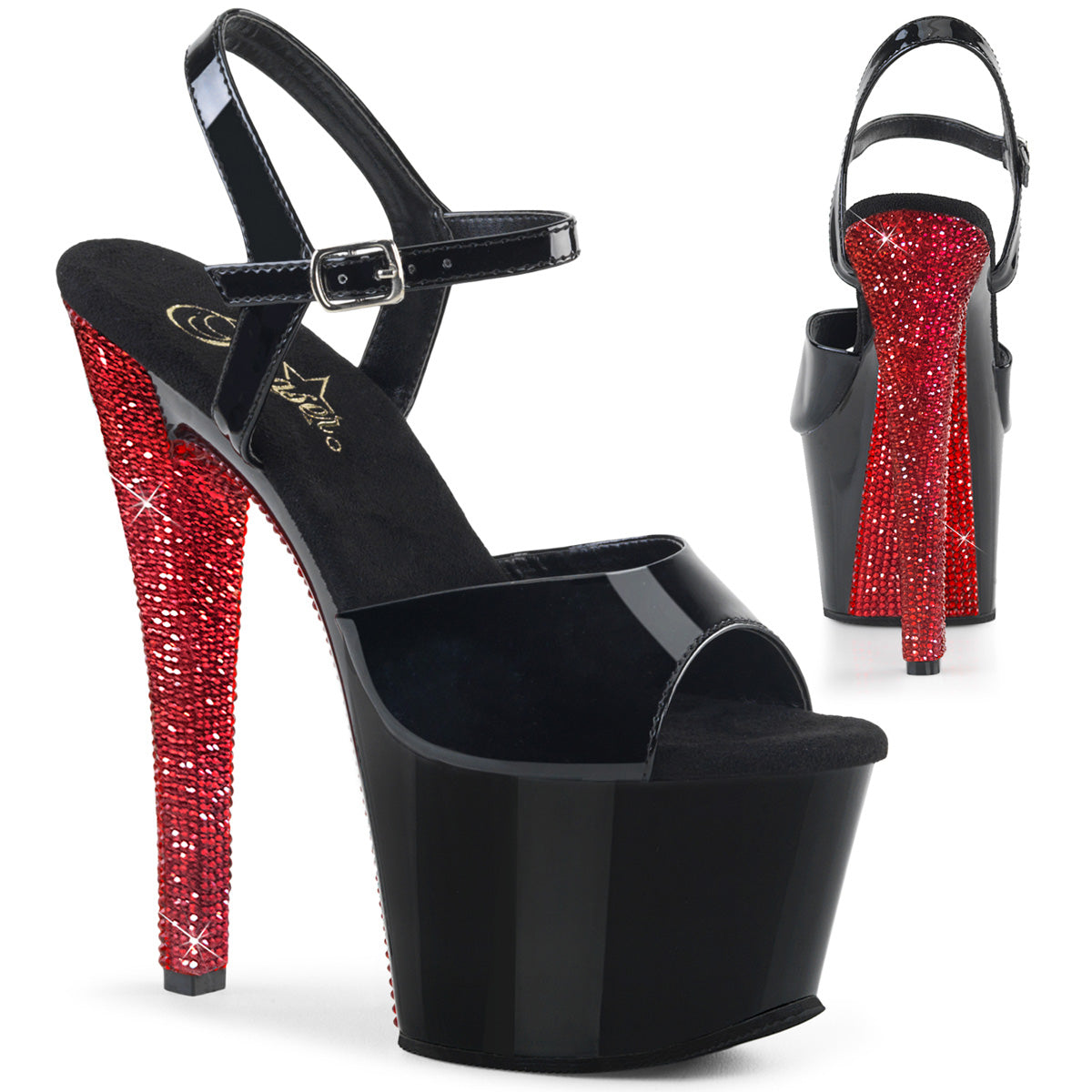 Pleaser Womens Sandals SKY-309CHRS Blk/Blk-Red RSTN