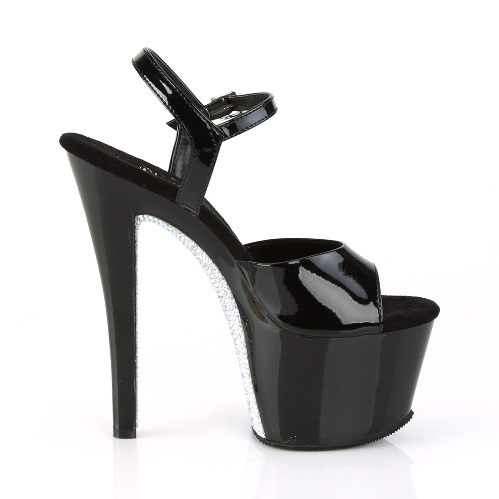 Pleaser Womens Sandals SKY-309CRS Blk/Blk-Slv AB RSTN