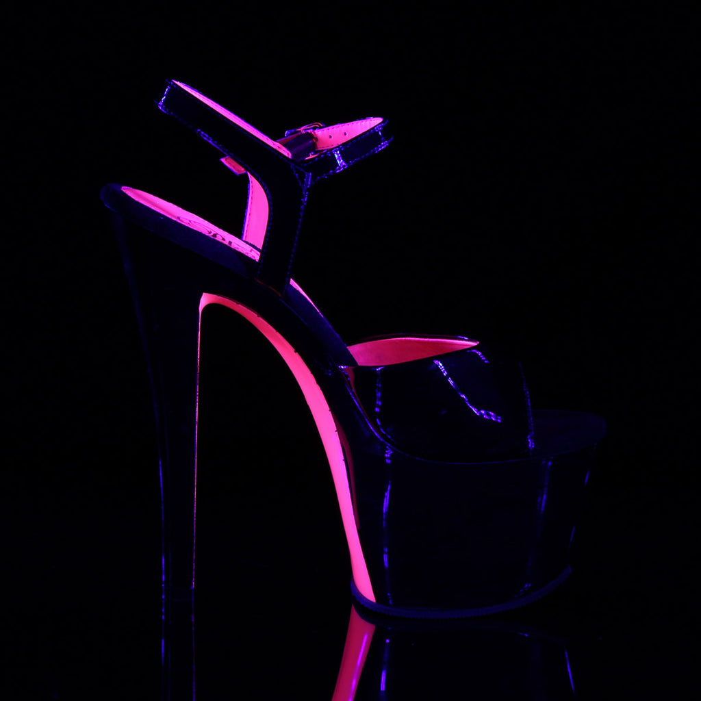 Pleaser Womens Sandals SKY-309TT Blk Pat/Blk-Neon H. Pink