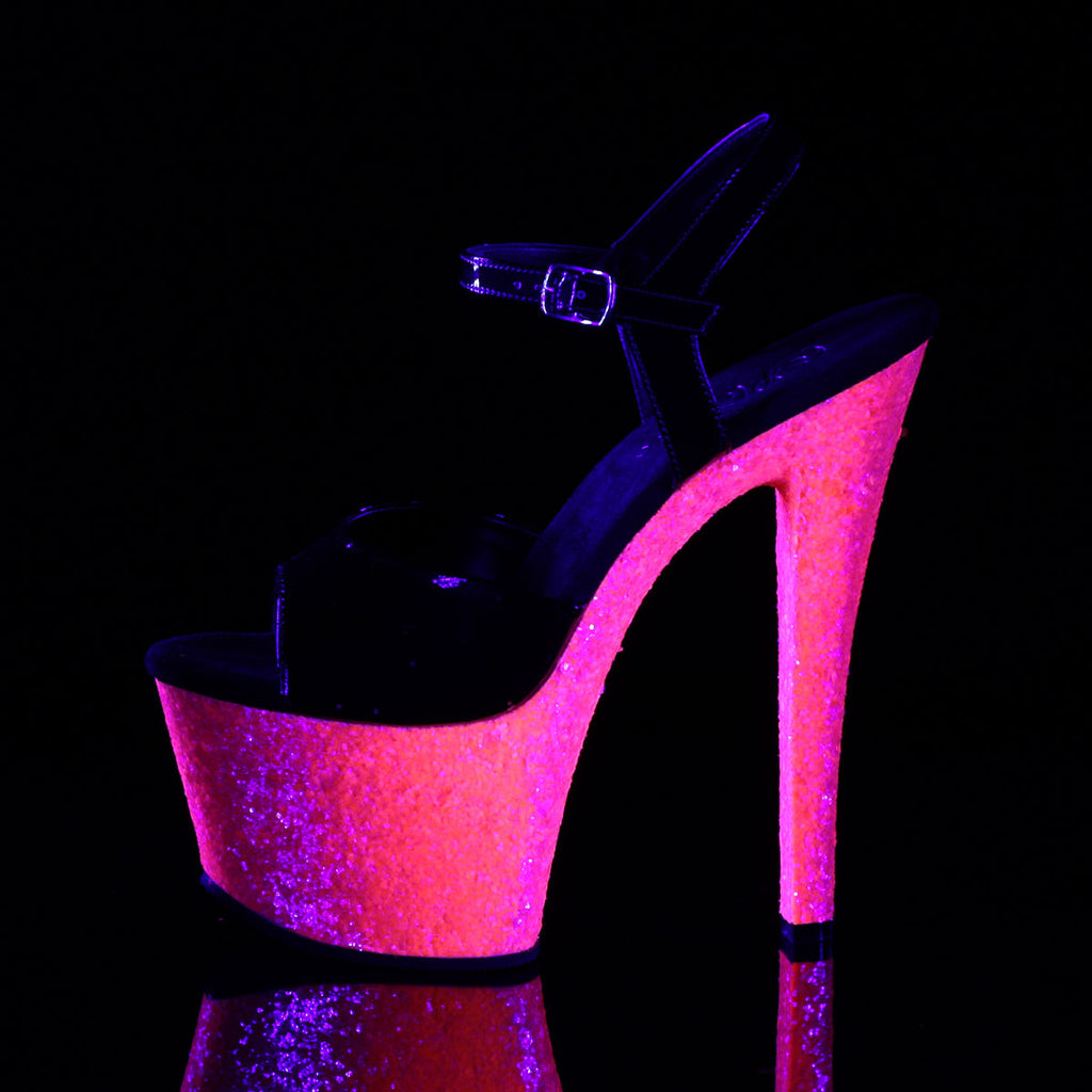 Pleaser Womens Sandals SKY-309UVLG Blk Pat/Neon H. Pink Glitter
