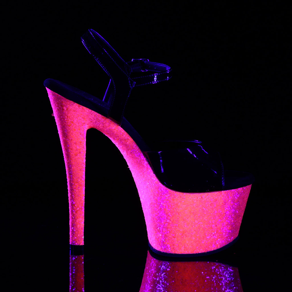 Pleaser Womens Sandals SKY-309UVLG Blk Pat/Neon H. Pink Glitter