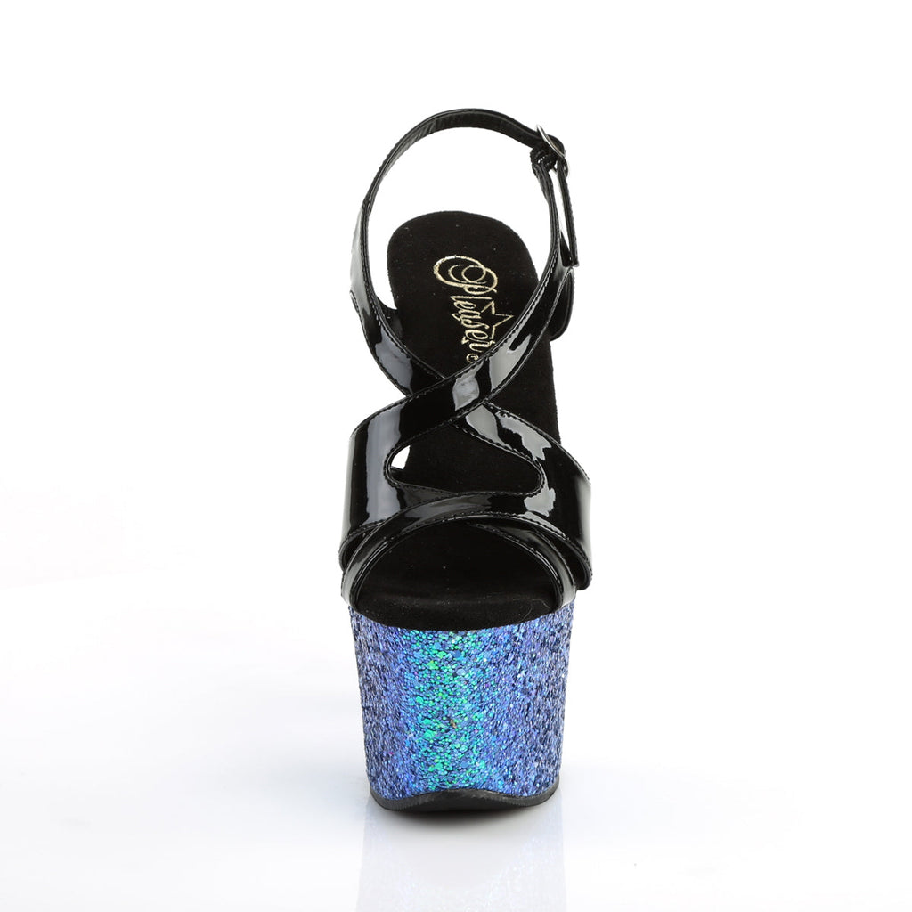 Pleaser Womens Sandals SKY-330LG Blk Pat/Blue Multi Glitter