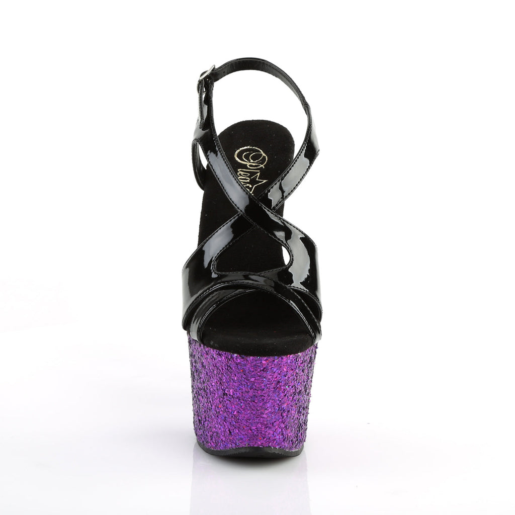 Pleaser Womens Sandals SKY-330LG Blk Pat/Purple Multi Glitter