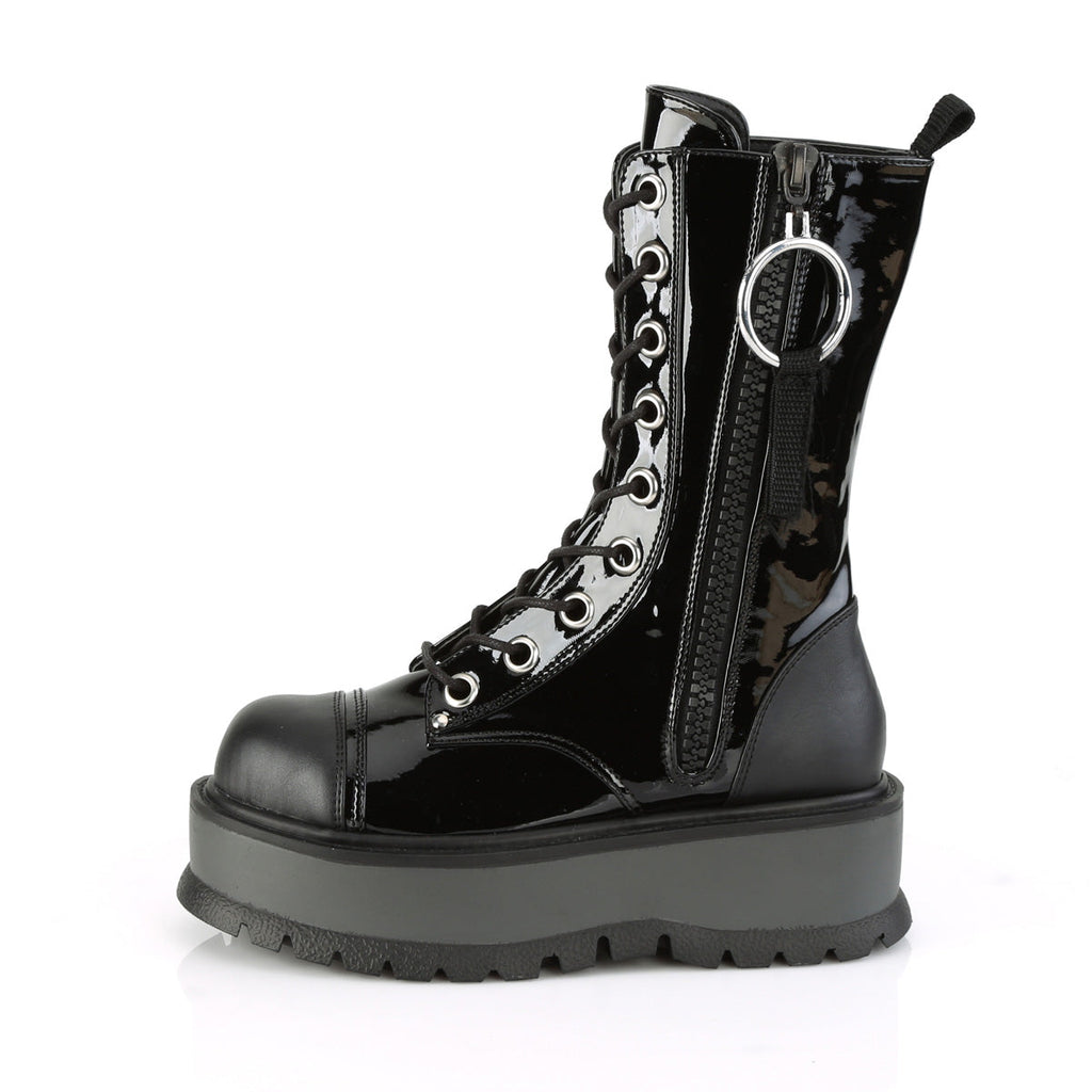 DemoniaCult Womens Boots SLACKER-220 Blk Pat-Vegan Leather