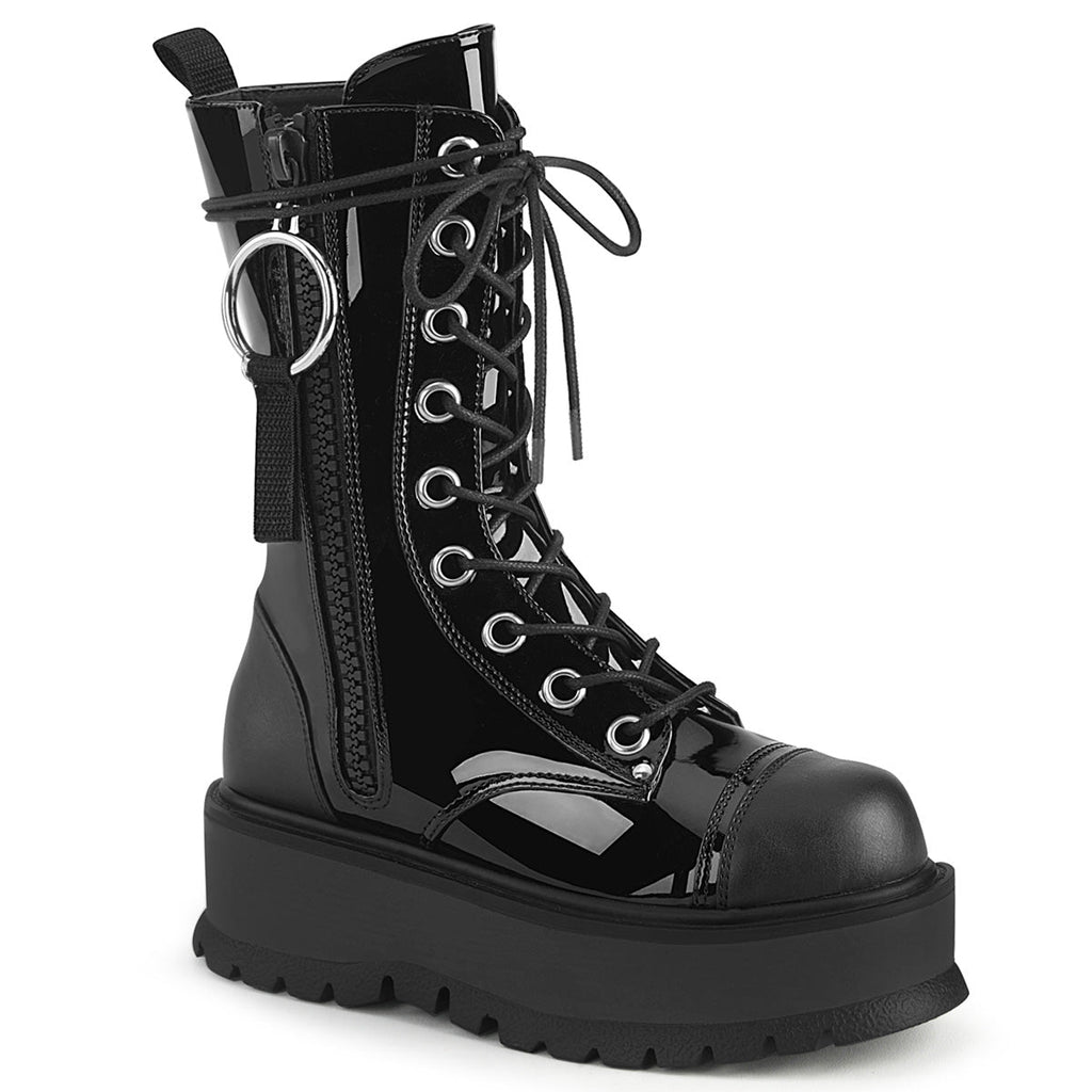 DemoniaCult Womens Boots SLACKER-220 Blk Pat-Vegan Leather