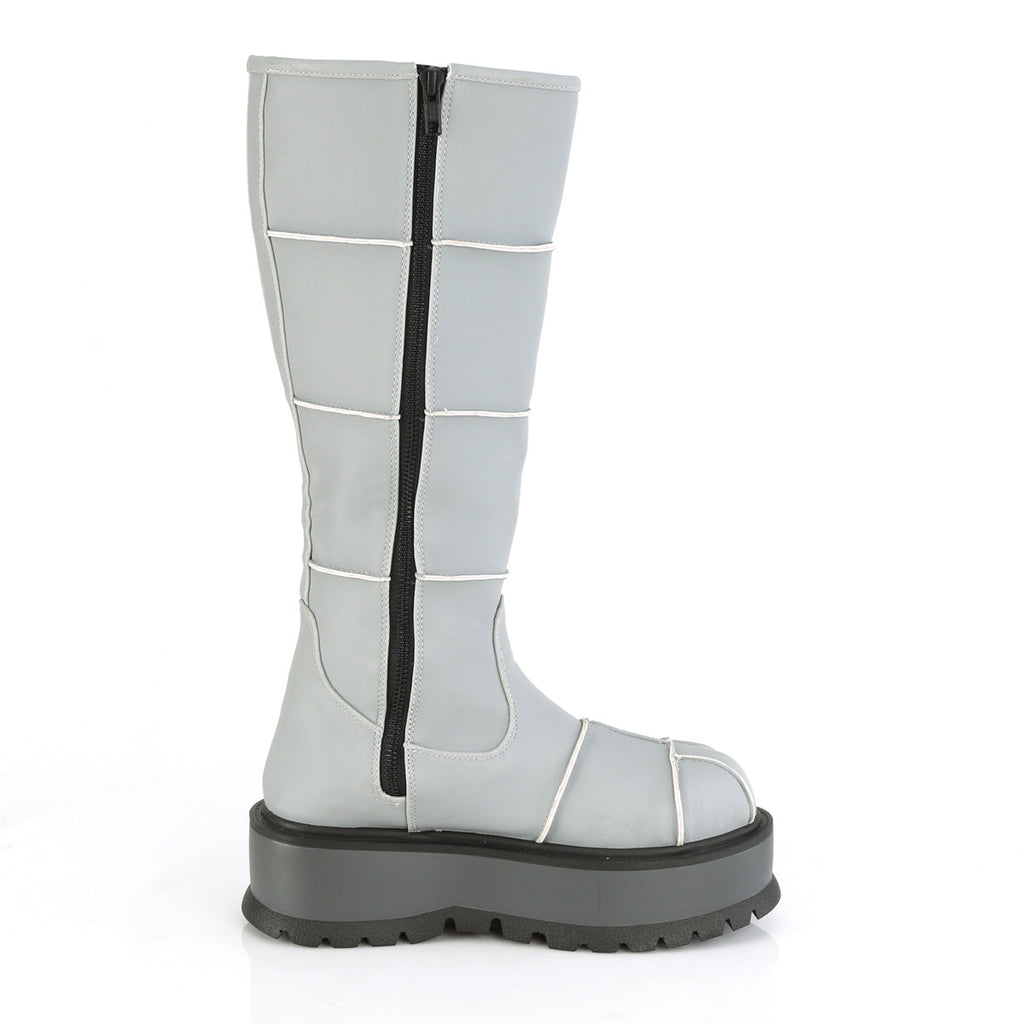 DemoniaCult Womens Boots SLACKER-230 Grey Reflective Vegan Leather