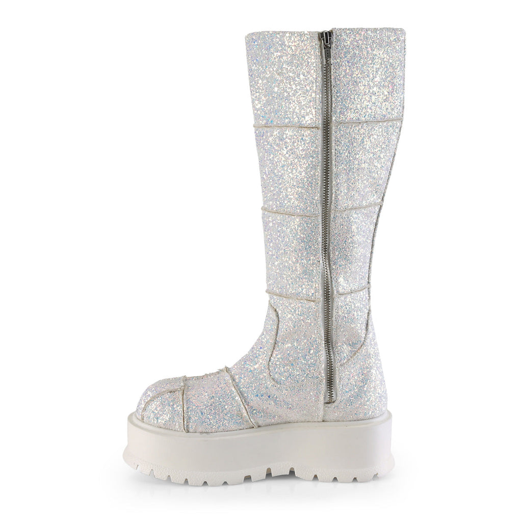 DemoniaCult Womens Boots SLACKER-230 Wht Multi Glitter