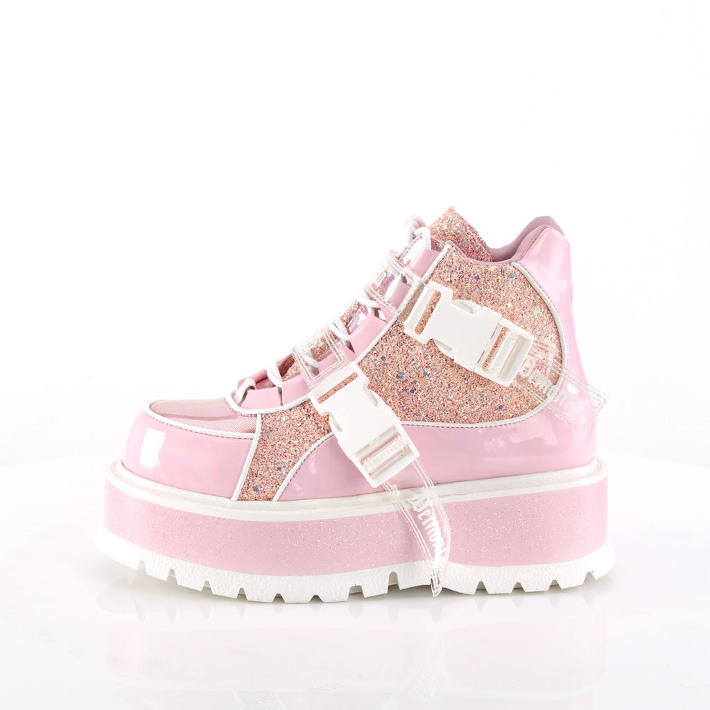 DemoniaCult  Ankle Boots SLACKER-50 B. Pink Holographic Pat-Pink Multi Glitter