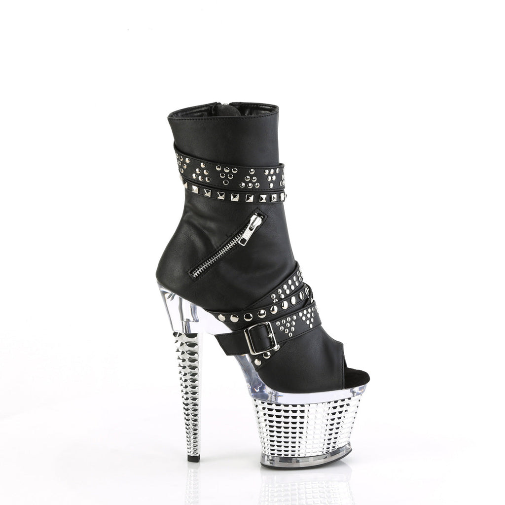 Pleaser  Ankle Boots SPECTATOR-1015 Blk faux Leather/Clr-Slv Chrome