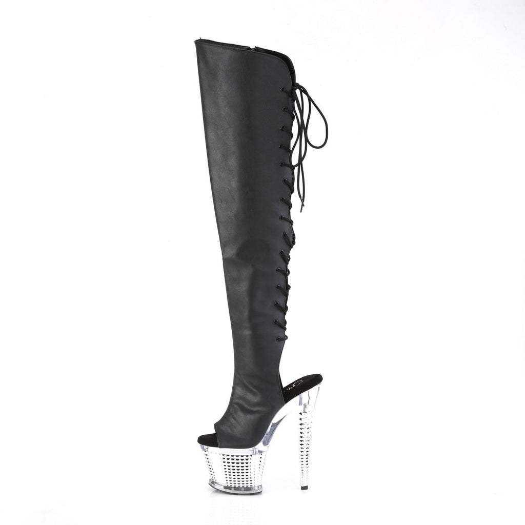 Pleaser  Boots SPECTATOR-3019 Blk Faxur Leather/Clr-Slv Chrome