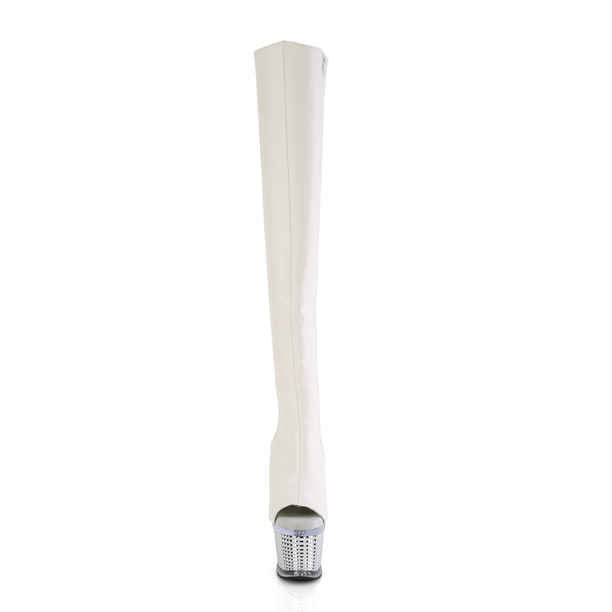 Pleaser  Boots SPECTATOR-3019 Wht Faux Leather/Clr-Slv Chrome