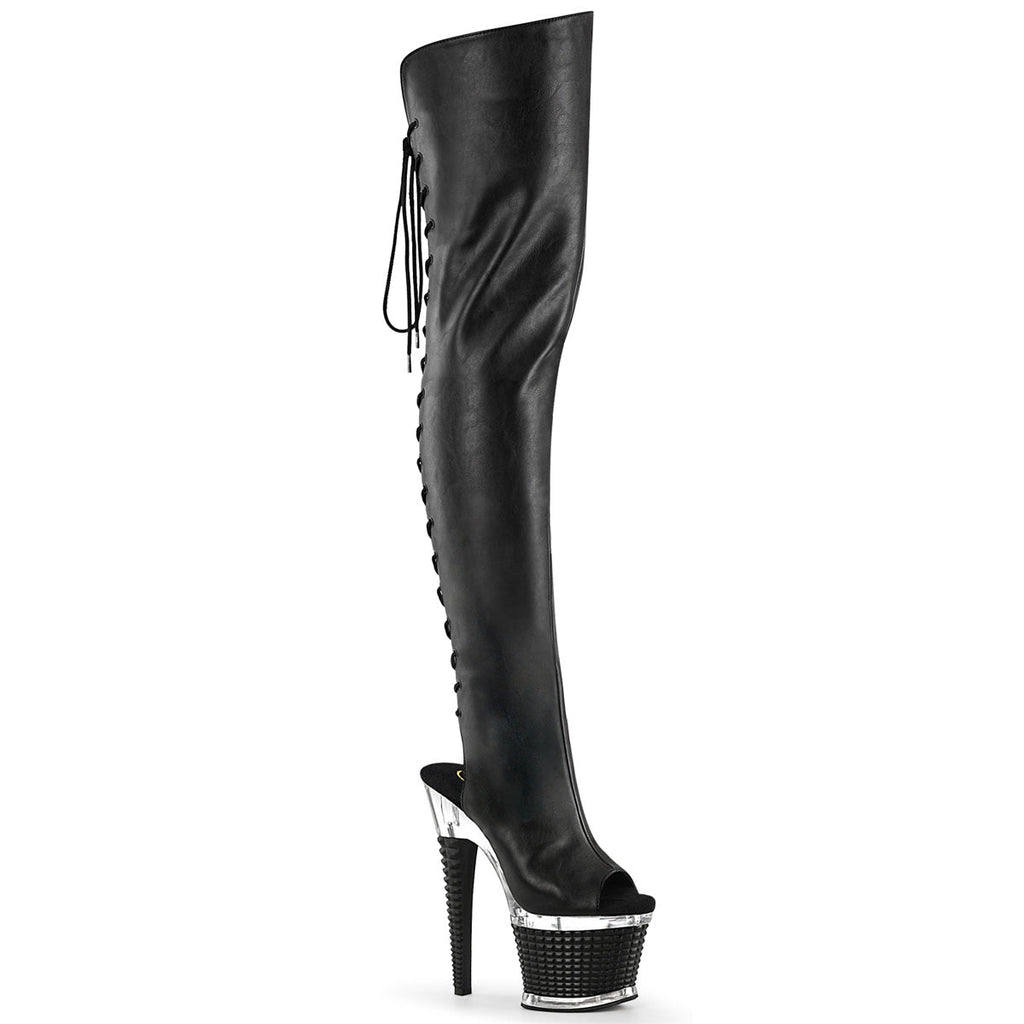 Pleaser Women's Platform Shoes SPECTATOR-3030 Blk Faux Leather/Clr-Blk Matte