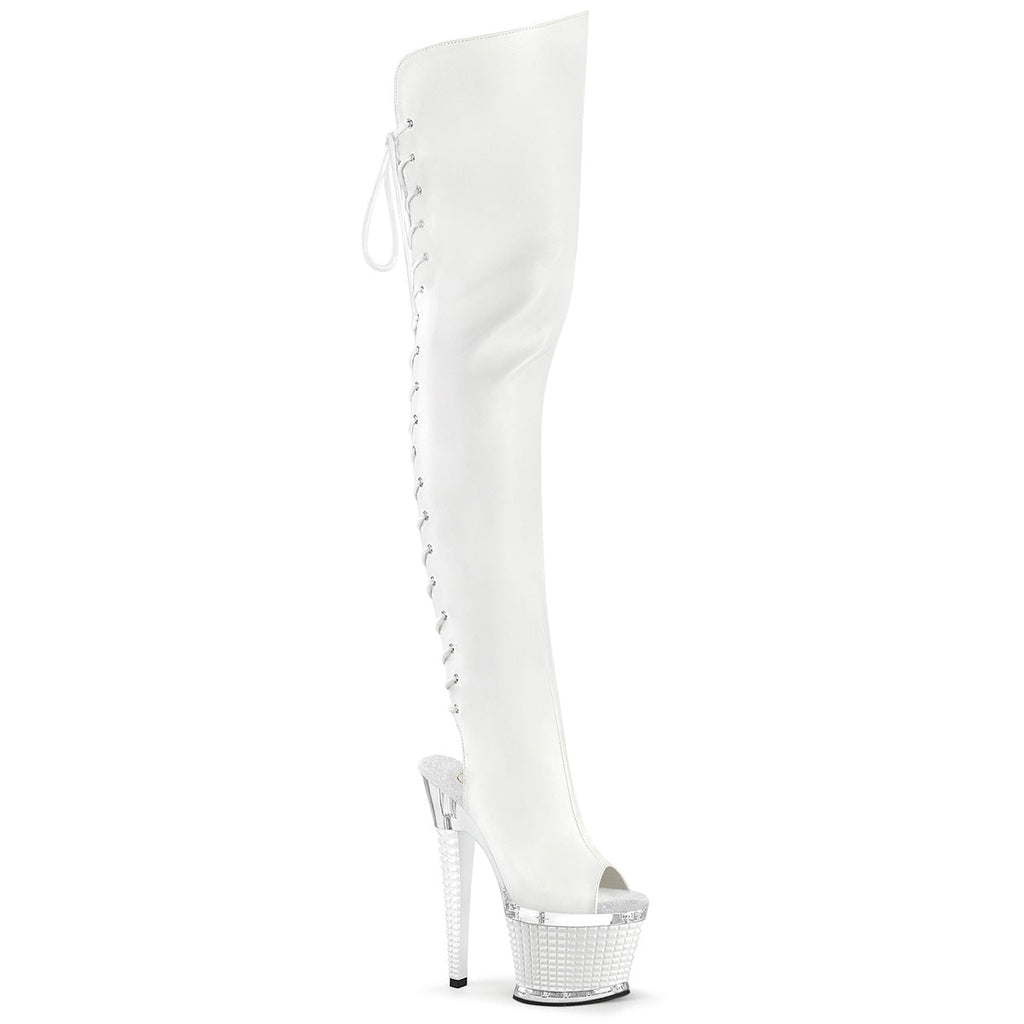 Pleaser Women's Platform Shoes SPECTATOR-3030 Wht Faux Leather/Clr-Wht Matte