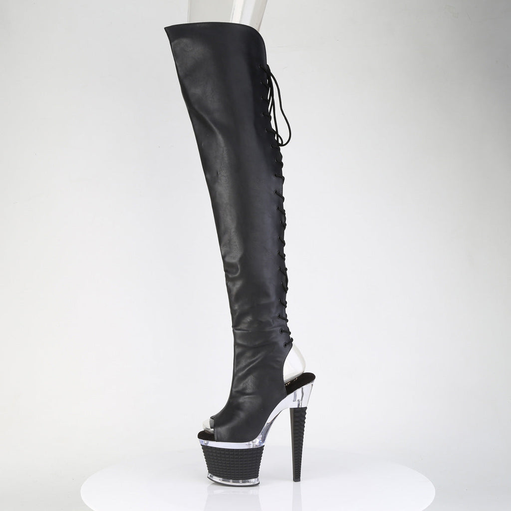 Pleaser Women's Platform Shoes SPECTATOR-3030 Blk Faux Leather/Clr-Blk Matte