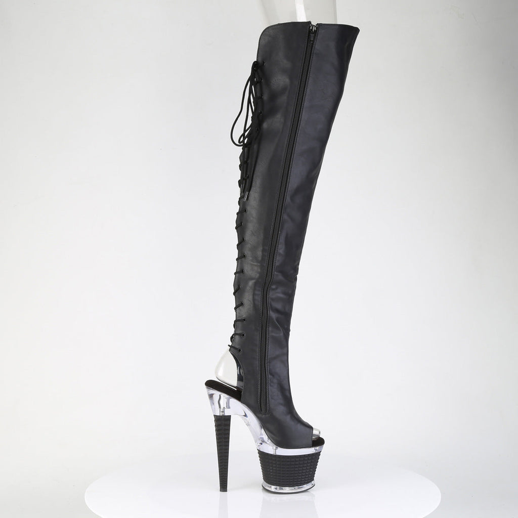 Pleaser Women's Platform Shoes SPECTATOR-3030 Blk Faux Leather/Clr-Blk Matte
