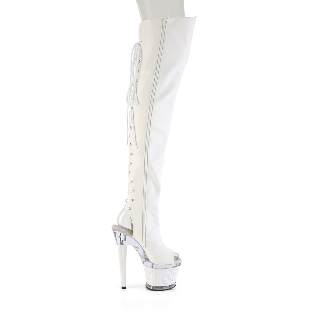 Pleaser Women's Platform Shoes SPECTATOR-3030 Wht Faux Leather/Clr-Wht Matte