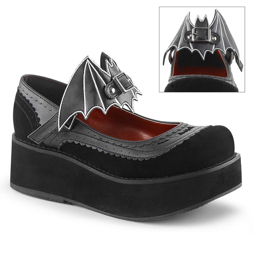 DemoniaCult Womens Pumps SPRITE-09 Blk Vegan Leather-Velvet