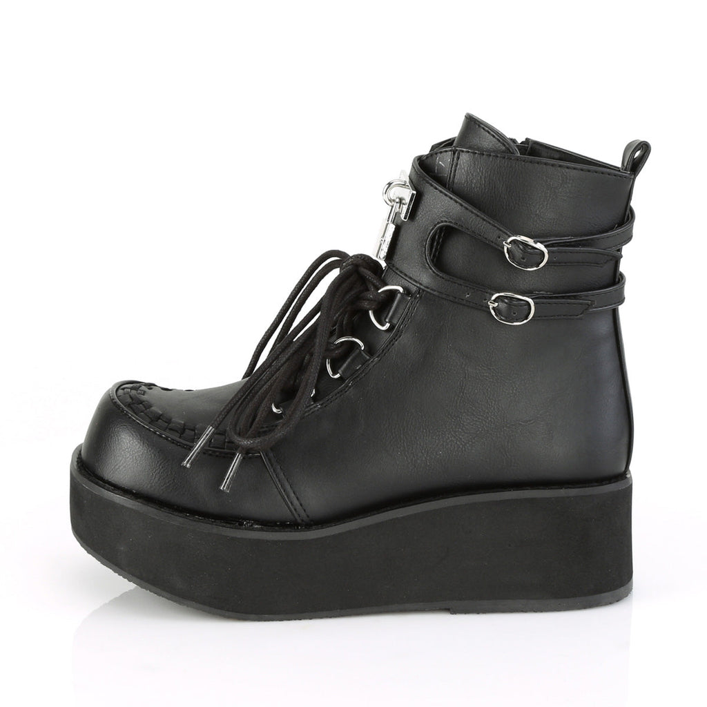 DemoniaCult Womens Ankle Boots SPRITE-70 Blk Vegan Leather