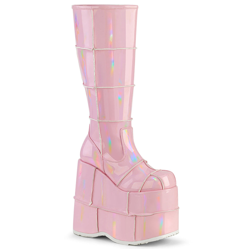 DemoniaCult Mens Boots STACK-301 B. Pink Hologram