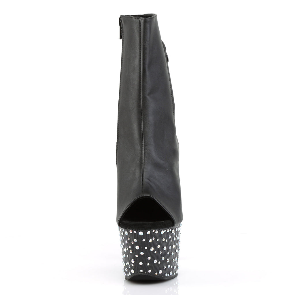 Pleaser Womens Ankle Boots STARDANCE-1018-7 Blk Faux Leather/Blk-Slv Multi RS