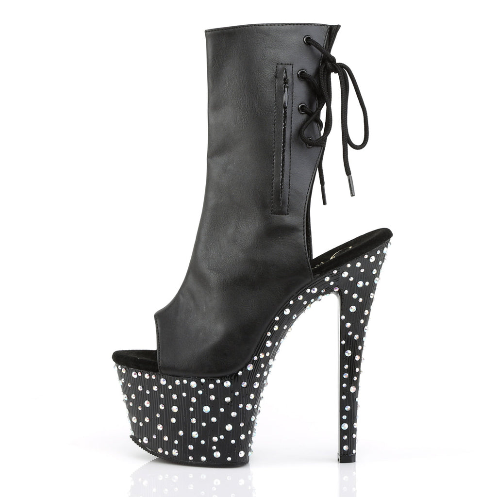 Pleaser Womens Ankle Boots STARDANCE-1018-7 Blk Faux Leather/Blk-Slv Multi RS